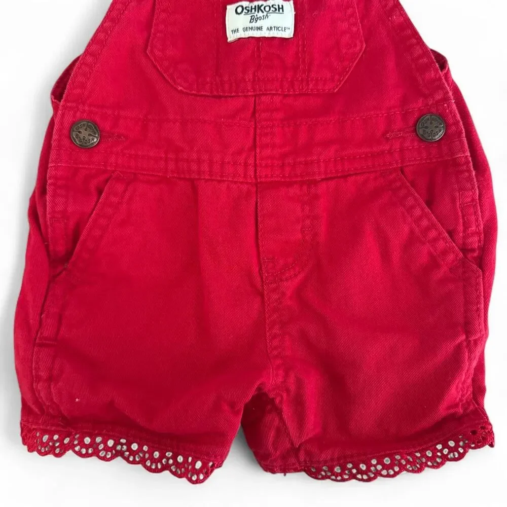 OshKosh B’gosh Baby Girl Red Short Overalls | 6 Months